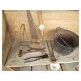 CAST IRON POT W/ CRACK IN BOTTOM ; TOLLS