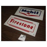 61/4 X 141/2' TIN FIRESTONE SIGN ; 7 X 14 MOBIL