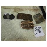 3 COLLECTIBLE BELT BUCKELS; 5- YELLOW CAB TOKENS