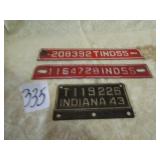 2- IND. LICENSE PLATE STRIPS; INDIANA 1943 MOTOCYE