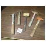 4- CLAW HAMMERS; 1 RUBBER MALLET