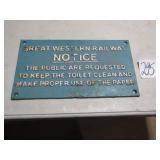 GREAT WESTERN RAILWAY CAST IRON PLATE 61/2 X113/4