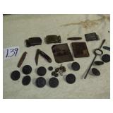 15+ military buttons; tin type horse & wagon; dres
