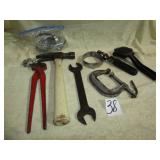CLAW HAMMER; OIL FILTER WRENCH; HOSE CLAMPS; MORE