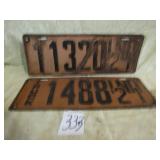 2- 1921 IND. LICENSE PLATES [ONE SAYS TRUCK 51/4 X