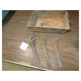 TIN PAN ; 3 VINTAGE ADJUSTABLE WRENCHES