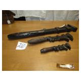 3 VINTAGE SOLID BAR ADJUSTABLE MONKEY WRENCHES