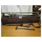WOODEN TOOL TOTE W/ VINTAGE TOOLS