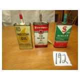 3 -HOUSEHOLD OIL TINS -NECCHI,FIRESTONE, SINGER