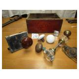 OLD BOX W/ RED PAINT ;VINTAGE DOOR KNOBBS ;MORE