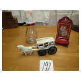 TIN MATCH SAFE ; CI MILK WAGON ; NUT CHOPPER