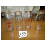 4- 1/2 PINTS MILK BOTTLES - PEOPLES DAIRY CO ,ECCO
