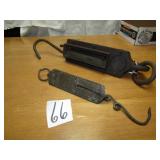 CAST IRON BRASS FRONT HANGING SCALES; FRARY'S