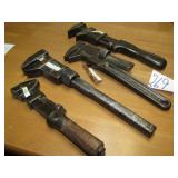 4- VINTAGE SOLID BAR ADJUSTABLE MONKEY WRENCHES -