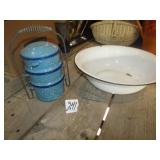 GRANITE DISH PAN ; GREEN GRANITE LUNCH PAIL