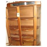 MID CENTURY CHINA CABINET W/ CURVED GLASS SIDES