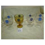 4 PABST BLE RIBBON BEER GOBLETS -ONE IS AMBER