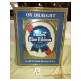 EARLY EMBOSSED PLASTIC PABST BLUE RIBBON ON DRAUGT