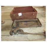 METAL TOOL BOX FULL OF OLD TOOLS