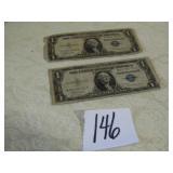 2- 1935 A  $1 SILVER CERTIFICATES- SOME EDGES BENT