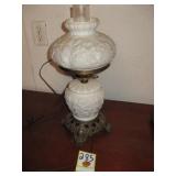 FENTON WHITE MILK GLASS POPPY PATTERN LAMP