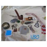 WOOD PIPE ;POCKET KNIVES; BOTTLE OPENERS; MORE