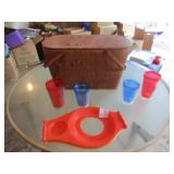 VINTAGE PICNIC BASKET W/ DINNERWARE