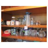 2 SHELVES OF GLASSWARE; MORE