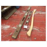 2' &4' LEVELS W/ BRASS EDGES; NEW AX HANDLE