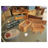 WOOD STOOL ;SHELVES; PAINTED DECOR