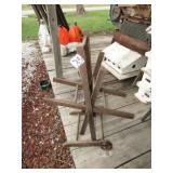 OAK WOODEN HOSE WINDER W/ SMALL CI WHEELS