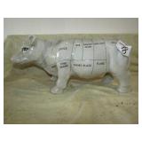 COLLECTIBLE PORCELAIN COW CUTS OF MEATS COW 16'