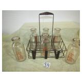WIRE RACK W/ 6 MILK BOTTLES CLEAR VIEW DAIRY ,