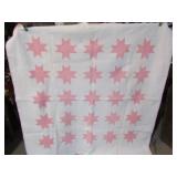 VINTAGE PINK & WHITE STAR QUILT 70' X 70'