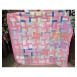 VINTAGE PINK RAIL FENCE QUILT  74' X 82'