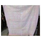 VINTAGE H S PINK & WHITE PATCHWORK QUILT 64' X74'
