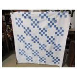 VINTAGE H S IRISH CHAIN BLUE & WHITE QUILT 64' X82