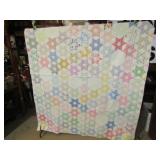 VINTAGE H S 6 POINT TOUCHING STARS QUILT 64' X 80'
