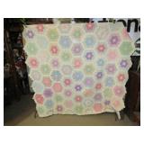 VINTAGE H S GRANDMOTHER'S FLOWER GARDEN QUILT