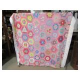 VINTAGE H S GRANDMA'S FLOWER GARDEN QUILT 70' X70'