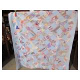 VINTAGE H S CRAZY PATTERN QUILT  66' X 78'