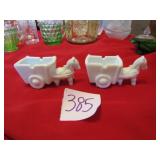 2- MILK GLASS 41/2' HORSE & CART ASH TRAYS