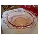 10' PINK DEPRESSION SERVING BOWL W/ OPEN HANDLES