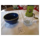 5' BLUE STONE BOWL ; VINTAGE NUT CHOPPER
