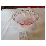 PINK DEPRESSION OPEN LACE CANDY DISH ,61/2'