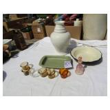 BOWLS ; CANDLES HOLDERS; WHITE VASE W/ CHIP