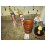 4- FIGURINES; WOOD CUP