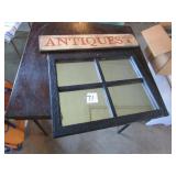 ANTIQUE WOOD SIGN ; 4 PANE WINDOW MIRROR