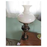 BRASS LAMP W/ GLASS GLOBE SHADE