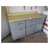 SHOP CABINET W/ 3 DRAWERS ,3 DOORS ON WHEELS -26'X
